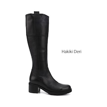 Gönderi(R) Gönderi R Kadın Siyah Fermuarlı Kalın Topuklu Hakiki Deri Çizme Dkzc61363591 Siyah