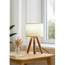Bohhem Tasarım Ahşap Silindir Başlıklı Krem Kumaş Abajur Ayd-2939 Krem Kumaş-başlık 19 Genişlik Cm X 15 Cm Yü Diğer