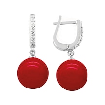 Gümüş Sallantılı Yuvarlak Kırmızı Mercan Taşlı Kadın Küpe 8 Mm
