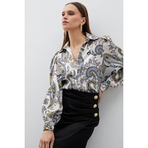 Sateen Kabarık Kol Desenli Gömlek - Siyah-134654 Siyah