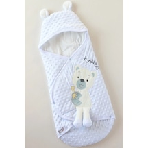 Bebecix Pamuk Astarlı Çıtçıtlı Velboa Mavi Kundak Ballı Ayıcık Mavi