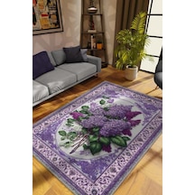 Homshtag Art Deco Leylak Çiçeği Vintage Halı Görünümlü Dijital Baskı Mor Halı,rustik Çiçekli Halı Çok Renkli