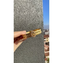 Örgü Burmalı Osmanlı Tuğralı Taşlı Altın Kelepçe Sarı Altın