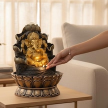 Dekoratif Büyük Ganesha Figürlü Led Işıklı Masaüstü Su Şelalesi Feng Shui Ev Ofis Dekoru 40 Cm