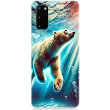 Samsung Galaxy S20 Uyumlu Suda Dans Eden Ayı Desenli Silikon Kılıf Çok Renkli