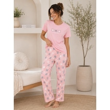 Wordex Mirano 4102 Yıldız Desenli Kısa Kollu Pamuklu Kadın Pijama Takımı Pembe