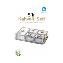 5 Li Kapaklı Kahvaltılık Seti Şeffaf Gold Kulplu Sunum Tepsili Bpa İçermez Seffaf