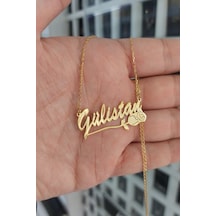 925 Ayar Gümüş 24 Ayar Altın Kaplama Gül Figürlü İsimli Kolye Gold