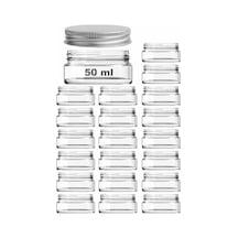 50 Ml Kapaklı Kozmetik Kavanozu 50 Cc Şeffaf Cam Krem Kavanoz 20 Adet, Metal Gümüş Kapak Çok Renkli