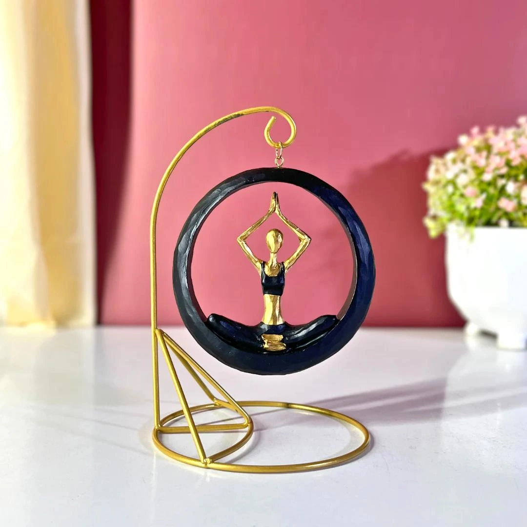 Modern Stil Askılı Sallanan Yoga Yapan Kadın Heykeli 18 Cm Dekoratif Meditasyon Biblo Ev Ofis Süsü B