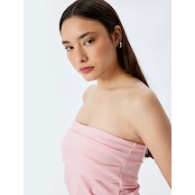 Koton Kolsuz Straplez Yaka Slim Fit Drapeli Ribanalı Üst Pembe 5sal30072ık Gül