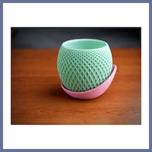 Bezos 3d Baskı Küre Saksı - Kafes Dokulu İki Parçalı Dekoratif Saksı - Mint-pembe Dlra Standart 29152323