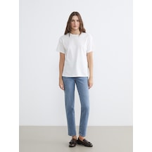 Lcw Comfort İndigo Beli Lastikli Mom Fit Kadın Jean Pantolon