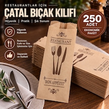 Şamua Kağıt Çatal Bıçak Kılıfı 250 Adet Kahverengi Baskılı Restoran Cafe Kaşıklık Servis Kılıfı