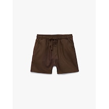 Koton Keten Ve Pamuk Karışımlı Beli Bağcıklı Basic Şort Koyu Kahverengi 6smb40081tw Koyu Kahve