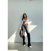 Herton Kadın Yüksek Bel Geniş Paça Jean Pantolon %98 Pamuk Modern Fit Kot Pantolon Bordo