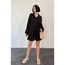 Siyah Gömlek Ve Müslin Şort Takım Siyah