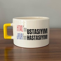 Html'ni Ustasıyım Java'nın Hastasıyım Baskılı Sarı Kulplu C Fincan