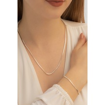 Kadın Gümüş Kolye Bileklik Set - 925 Ayar Küp Zincir Gümüş Set