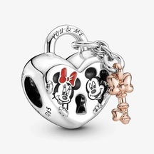 Nur Silver Mickey Mouse ve Minnie Kilit Gümüş Charm - NUR-CM00388