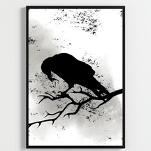 Besay Modern Kuzgun Ve Kuş Temalı Poster Seti Gotik Gizemli Duvar Dekorasyonu Siyah Beyaz Karga Ve Dal Tasarımlı Poster 3