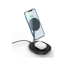 Benks W08 2 in 1 MagSafe Kablosuz Şarj Standı Apple Uyumlu iPhone & Airpods 15W Wireless Şarj İstasyonu ZORE-220011 Siyah
