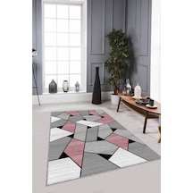 Pembe Geometrik Kaymaz Taban Makinede Yıkanabilir Halı Wl04n11