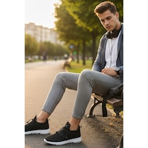 Enoch Erkek Spor Ayakkabı Büzgülü Bağcık Sistemli Sneaker Pratik Giyim Siyah Yürüyüş Modeli Siyah