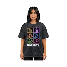 Sevbano Katseye Kpop Müzik Grubu Baskılı Unisex Oversize Vintage Yıkamalı Siyah