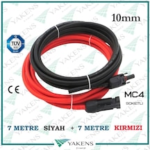 Mc4 Soketli 7m+7m 14 Metre 10mm Güneş Paneli Hazır Solar Kablo Siyah Kırmızı