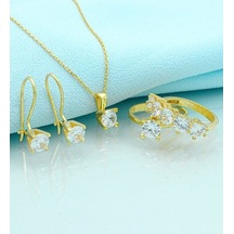 Pırlanta Montür V Tırnak Gümüş Tek Taş Takı Seti (518666610)