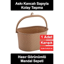 Mandalsepeti Hasır Görünümlü Mandal Sepeti Saplı Askılı Plastik Rattan Desenli Çamaşır Mandalı Düze Çok Renkli