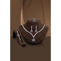 Kadın Gümüş Set - Arissa Yakut Taşlı Gümüş Su Yolu Set - Kolye, Bileklik, Küpe, Yüzük Işıklı Kutuda