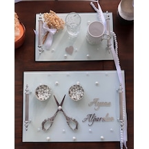 Bonding Gümüş Beyaz İncili Söz Tepsisi Nişan Tepsisi Ve Damat Kahve Fincan Tepsisi Bronz Bronz
