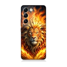 Vivo V30 Lite Uyumlu Alevler İçinde Aslan Desenli Silikon Kılıf Çok Renkli