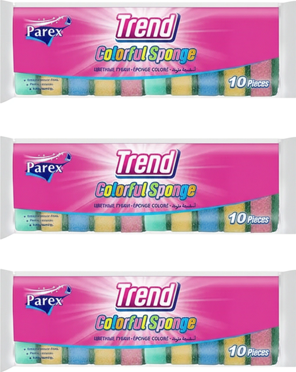 Trend 10'lu Rengarenk Düz Sünger Üçlü Paket