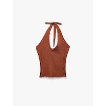 Koton Bürümcük Kumaş Slim Fit Sırt Dekolteli Halter Yaka Üst Kahverengi 5sak10548ek Kahve