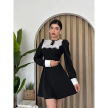 Parma Uzun Kollu Mini Boy Elbise Siyah