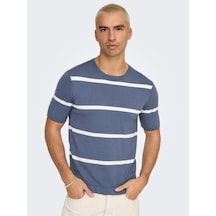 Only & Sons Onswyler Lıfe Reg 14 Ss Strıped Knıt Erkek Mavi Kazak - Os22032764 Mavi