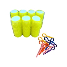 Croc 1223 Sarı 7li Bigudi Çap:2cm +10lu Plastik Pensli Cırtlı Saç Bigudisi Sarı