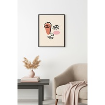 Doğal Ahşap Çerçeveli Soyut Yüz Portresi Tablo - Minimalist Line Art Huhu2671