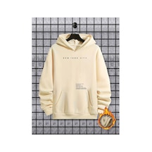 Medinenur New York City2 Baskılı Kapüşonlu Sweatshirt Bej