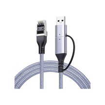 Cr35 2in1 Type-c Ve Usb 3.0'dan 1000 Mbps Rj45 Ethernet 2 Mt Kablo Ağ Kablosu Alüminyum Kasa Kopmaz Örgü Kablo
