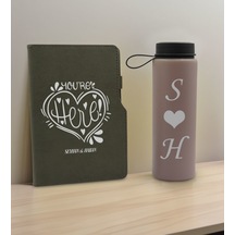 Bk Gift Sevgiliye Özel İsimli Gri Termo Defter Ve Gri Cam Matara Hediye Seti-7, Sevgiliye Hediye, Sevgililer Günü, Yeni İş Hediyesi