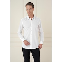 Efor Slim Fit %100 Pamuk Uzun Kol Dokulu Klasik Beyaz Gömlek Gk 749 Beyaz