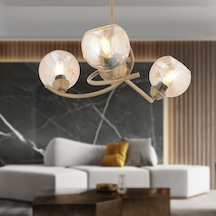 Pireal 3'lü Yuvarlak Eskitme Bal Camlı Modern Oturma Odası Salon Avize Eskitme