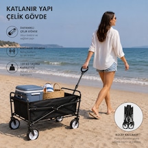Katlanır Çelik Plaj Arabası Kamp Piknik Taşıma Vagonu Büyük Boy