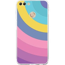 Huawei Y9 2018 Uyumlu Kamera Korumalı Renk Cümbüşü B Tasarımlı Şeffaf Silikon Kılıf