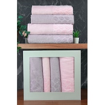 Hazal %100 Pamuklu Kutulu 4'lü Banyo Havlu Seti Hamam Takımı 50x90 - 90x150 Gri-pudra - 00081 Gri