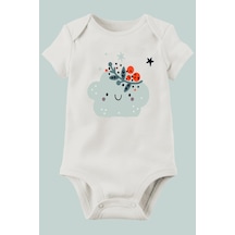 Babylimon Organik Baskılı Pamuklu Unisex Bebek Body Beyaz - 132151540 Beyaz